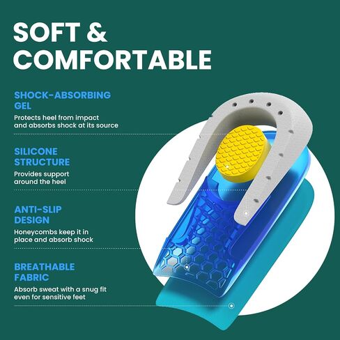 2-Pair Set Welnove Shoe Inserts Gel Heel Cushion Cup for Achilles Tendonitis, Plantar Fasciitis, Heel Pain, Heel Spur, 0.6" Height Heel Lift Support for Women 7-10 & Men 7-8.5 in Saudi Arabia