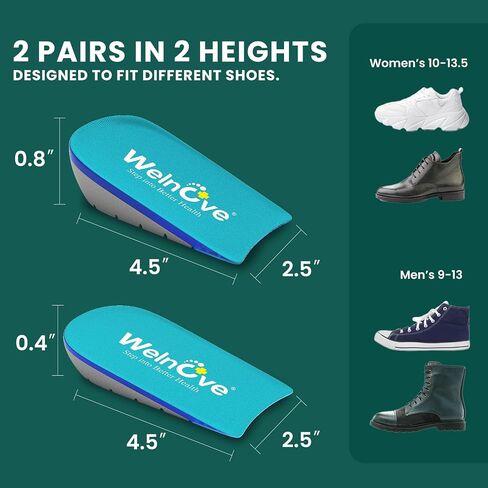 2-Pair Set Welnove Shoe Inserts Gel Heel Cushion Cup for Achilles Tendonitis, Plantar Fasciitis, Heel Pain, Heel Spur, 0.6" Height Heel Lift Support for Women 7-10 & Men 7-8.5 in Saudi Arabia
