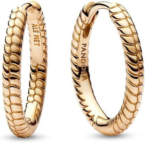 Pandora Snake chain pattern 14k gold-plated hoop earrings, With Gift Box in Saudi Arabia