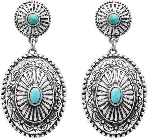 Rosemarie Collections Women's Western Concho Style Turquoise Howlite Stone Drop Statement Post Earrings, 2" in Saudi Arabia
