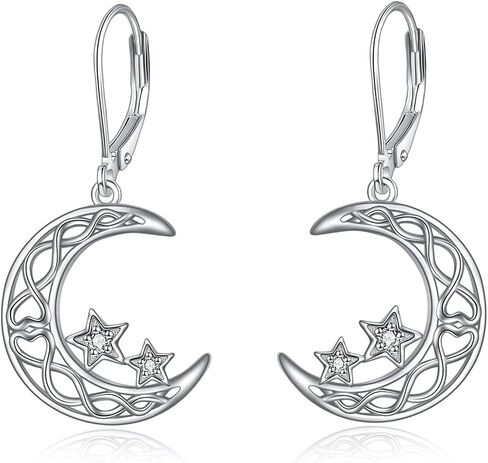 SHEAISRS Moon Star/Black Cat/Cow/Eye of Horus/Filigree/Cross Leverback Earrings for Women Sterling Silver Dangle Earrings for Girls Celtic Earrings Birthday Gifts in Kuwait