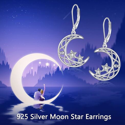 SHEAISRS Moon Star/Black Cat/Cow/Eye of Horus/Filigree/Cross Leverback Earrings for Women Sterling Silver Dangle Earrings for Girls Celtic Earrings Birthday Gifts in Kuwait