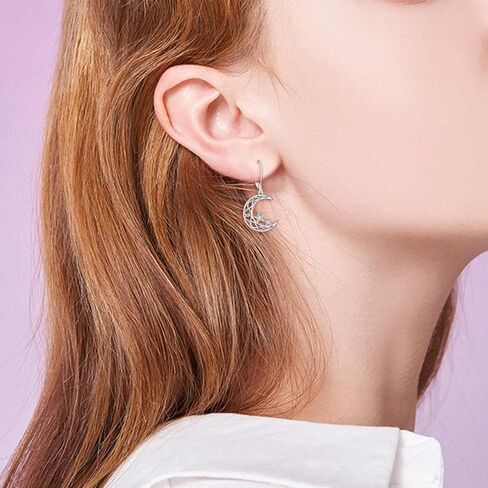 SHEAISRS Moon Star/Black Cat/Cow/Eye of Horus/Filigree/Cross Leverback Earrings for Women Sterling Silver Dangle Earrings for Girls Celtic Earrings Birthday Gifts in Kuwait