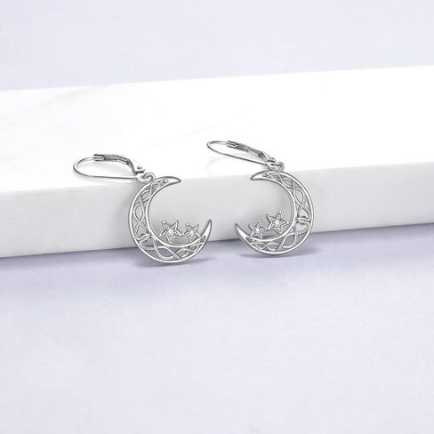SHEAISRS Moon Star/Black Cat/Cow/Eye of Horus/Filigree/Cross Leverback Earrings for Women Sterling Silver Dangle Earrings for Girls Celtic Earrings Birthday Gifts in Kuwait