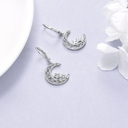 SHEAISRS Moon Star/Black Cat/Cow/Eye of Horus/Filigree/Cross Leverback Earrings for Women Sterling Silver Dangle Earrings for Girls Celtic Earrings Birthday Gifts in Kuwait
