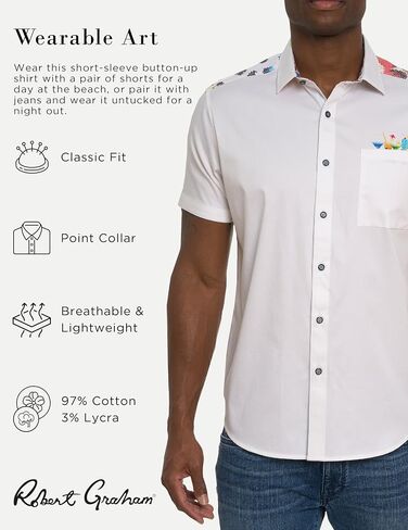 Robert Graham Men SPLASHDOWN Short Sleeve Button Down Shirt, Multi, Large in Saudi Arabia
