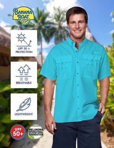 بنانا بوت رجالي بأكمام قصيرة بعامل حماية من الأشعة فوق البنفسجية 50+ مقاوم للماء | حماية من الأشعة فوق البنفسجية | دليل على الرياح | قميص صيد مسامي مع ظهر بفتحات تهوية in Kuwait