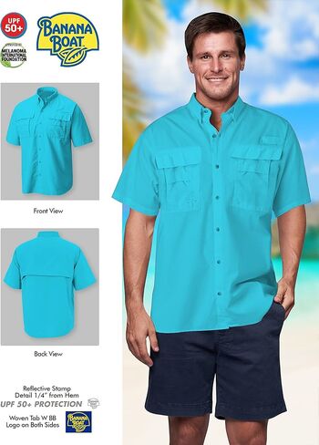 بنانا بوت رجالي بأكمام قصيرة بعامل حماية من الأشعة فوق البنفسجية 50+ مقاوم للماء | حماية من الأشعة فوق البنفسجية | دليل على الرياح | قميص صيد مسامي مع ظهر بفتحات تهوية in Kuwait