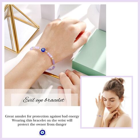 PPJew Evil Eye Bracelet for Women Teen Girls Natural Stone Bracelet Protection Good Luck Amulet in Kuwait