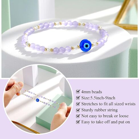PPJew Evil Eye Bracelet for Women Teen Girls Natural Stone Bracelet Protection Good Luck Amulet in Kuwait