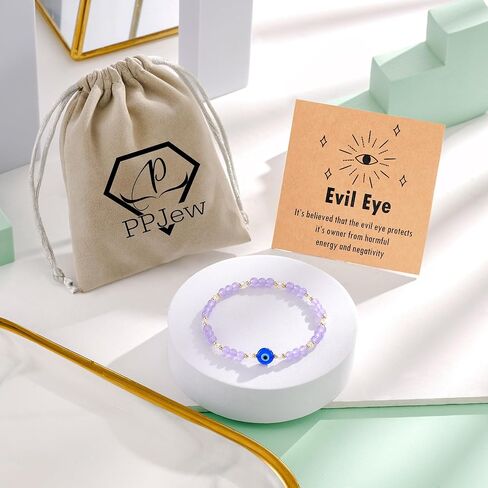 PPJew Evil Eye Bracelet for Women Teen Girls Natural Stone Bracelet Protection Good Luck Amulet in Kuwait