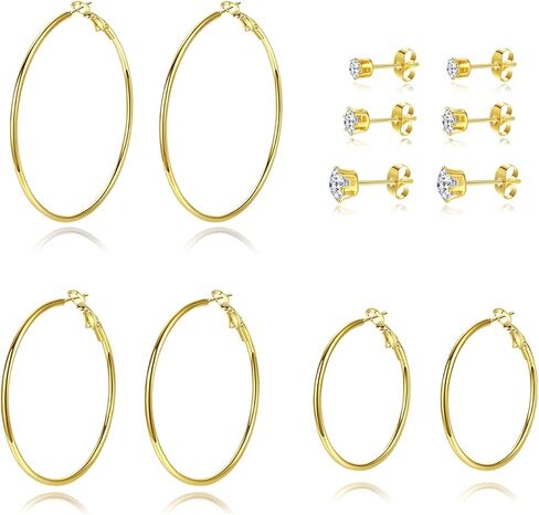 أقراط فضية للنساء مجموعات وغضروف صغير مكعب زركونيا 6 أقراط مسمار من الفولاذ المقاوم للصدأ لا تسبب الحساسية متعددة الأطواق الكبيرة الكبيرة مطلية مجوهرات للرجال والنساء والفتيات in Kuwait
