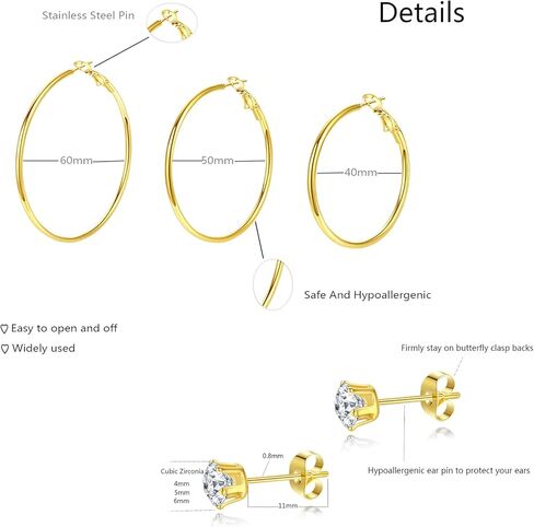 أقراط فضية للنساء مجموعات وغضروف صغير مكعب زركونيا 6 أقراط مسمار من الفولاذ المقاوم للصدأ لا تسبب الحساسية متعددة الأطواق الكبيرة الكبيرة مطلية مجوهرات للرجال والنساء والفتيات in Kuwait