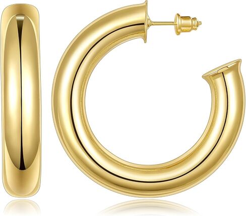 أقراط كيسيان الذهبية للنساء، 14 قيراط مطلية بالذهب مفتوحة أنبوبية سميكة وخفيفة الوزن أقراط عصرية هدايا مجوهرات مكتنزة in Kuwait