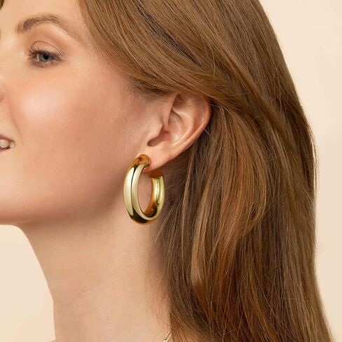 أقراط كيسيان الذهبية للنساء، 14 قيراط مطلية بالذهب مفتوحة أنبوبية سميكة وخفيفة الوزن أقراط عصرية هدايا مجوهرات مكتنزة in Kuwait