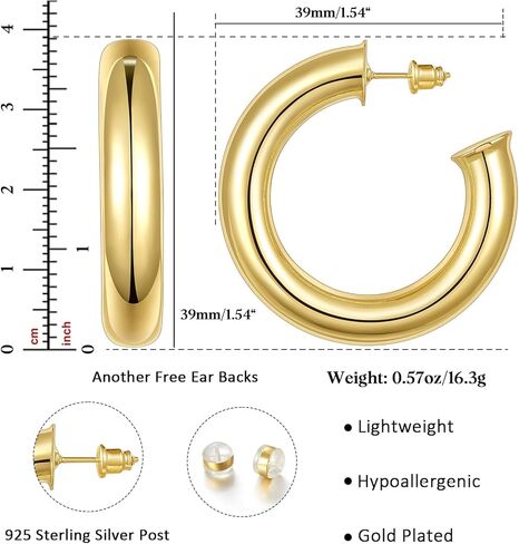 أقراط كيسيان الذهبية للنساء، 14 قيراط مطلية بالذهب مفتوحة أنبوبية سميكة وخفيفة الوزن أقراط عصرية هدايا مجوهرات مكتنزة in Kuwait
