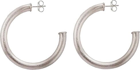 Sheila Fajl 2 inch Thick Smaller Arlene Hoop Earrings in Brushed Silver Plated in Kuwait