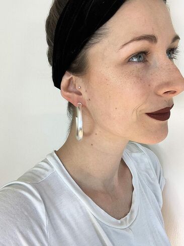 Sheila Fajl 2 inch Thick Smaller Arlene Hoop Earrings in Brushed Silver Plated in Kuwait