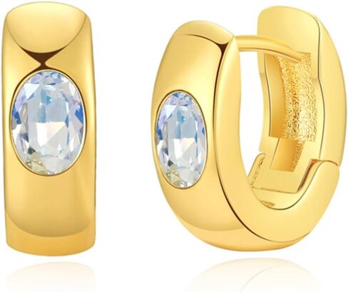 Crystal Huggie Cartilage Hoop Cuff Earrings | 18k Gold Plated Gemstone Zircon CZ Earrings| Preppy Dainty Jewelry Set Gift for Wife Mom Daughter in Saudi Arabia