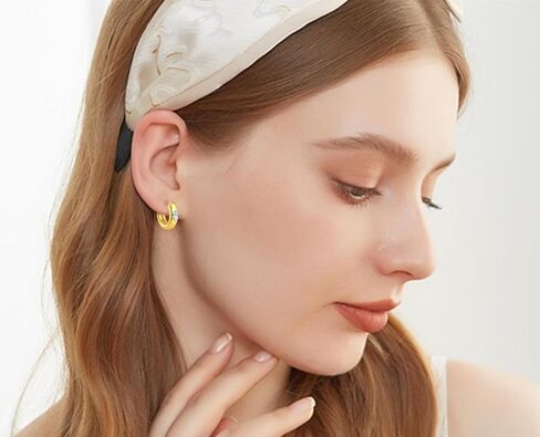 Crystal Huggie Cartilage Hoop Cuff Earrings | 18k Gold Plated Gemstone Zircon CZ Earrings| Preppy Dainty Jewelry Set Gift for Wife Mom Daughter in Saudi Arabia