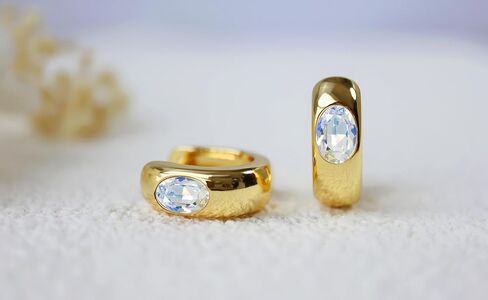 Crystal Huggie Cartilage Hoop Cuff Earrings | 18k Gold Plated Gemstone Zircon CZ Earrings| Preppy Dainty Jewelry Set Gift for Wife Mom Daughter in Saudi Arabia