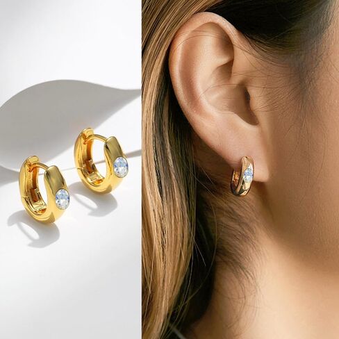 Crystal Huggie Cartilage Hoop Cuff Earrings | 18k Gold Plated Gemstone Zircon CZ Earrings| Preppy Dainty Jewelry Set Gift for Wife Mom Daughter in Saudi Arabia