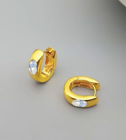 Crystal Huggie Cartilage Hoop Cuff Earrings | 18k Gold Plated Gemstone Zircon CZ Earrings| Preppy Dainty Jewelry Set Gift for Wife Mom Daughter in Saudi Arabia