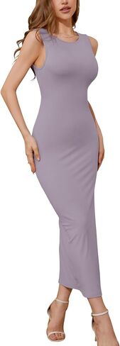 Micoson Women's Fashion Sleeveless Knitted Long Dresses Side Slit Elegant Bodycon Midi Dress in Saudi Arabia