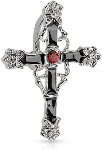 حلقة بزر علوي لأسفل البطن مطلي بالروديوم من ديناميك مع صليب ملون مينا سوداء in Kuwait