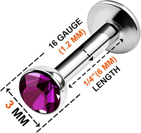 BanaVega 2 قطعة Labret الجراحية الصلب 16 قياس 5/16 8 مللي متر 3 مللي متر كريستال الغضروف أقراط مونرو ثقب المجوهرات اختيار الألوان in Kuwait