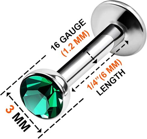 BanaVega 2 قطعة Labret الجراحية الصلب 16 قياس 5/16 8 مللي متر 3 مللي متر كريستال الغضروف أقراط مونرو ثقب المجوهرات اختيار الألوان in Kuwait