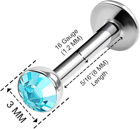 BanaVega 2PCS Surgical Steel Labret 16 gauge 5/16 8mm 3mm Crystal Cartilage Earrings Monroe Piercing Jewelry Choose Colors in Kuwait