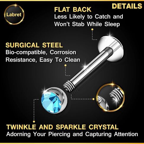 BanaVega 2PCS Surgical Steel Labret 16 gauge 5/16 8mm 3mm Crystal Cartilage Earrings Monroe Piercing Jewelry Choose Colors in Kuwait
