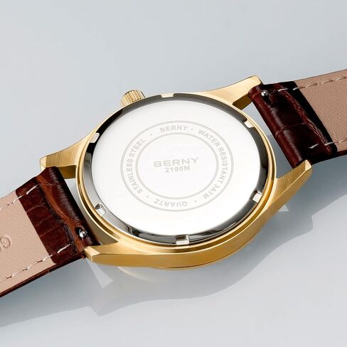 BERNY Mens Multi-Functional Quartz Watch with Calendar and Moon Phase Watch - Stainless Steel Case and Leather Band in Saudi Arabia