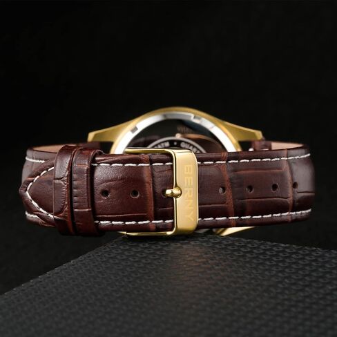 BERNY Mens Multi-Functional Quartz Watch with Calendar and Moon Phase Watch - Stainless Steel Case and Leather Band in Saudi Arabia
