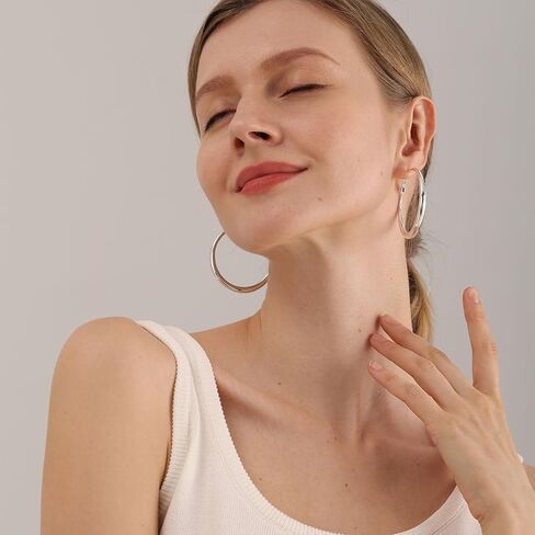 MOROTOLE أقراط حلقية ذهبية فضية للنساء أقراط دائرية ذهبية عيار 14 قيراط من الذهب الحقيقي السميك أقراط حلقية من الفضة الاسترليني 20 مم 30 مم 40 مم 50 مم 60 مم in Kuwait