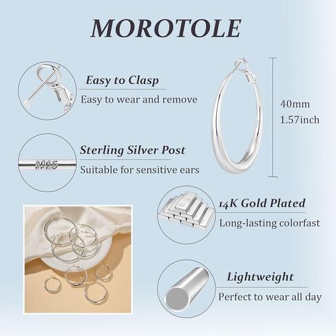 MOROTOLE أقراط حلقية ذهبية فضية للنساء أقراط دائرية ذهبية عيار 14 قيراط من الذهب الحقيقي السميك أقراط حلقية من الفضة الاسترليني 20 مم 30 مم 40 مم 50 مم 60 مم in Kuwait