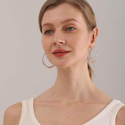 MOROTOLE أقراط حلقية ذهبية فضية للنساء أقراط دائرية ذهبية عيار 14 قيراط من الذهب الحقيقي السميك أقراط حلقية من الفضة الاسترليني 20 مم 30 مم 40 مم 50 مم 60 مم in Kuwait