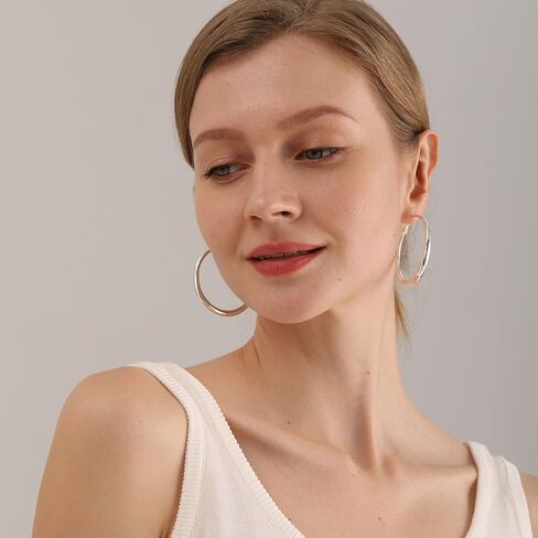 MOROTOLE أقراط حلقية ذهبية فضية للنساء أقراط دائرية ذهبية عيار 14 قيراط من الذهب الحقيقي السميك أقراط حلقية من الفضة الاسترليني 20 مم 30 مم 40 مم 50 مم 60 مم in Kuwait