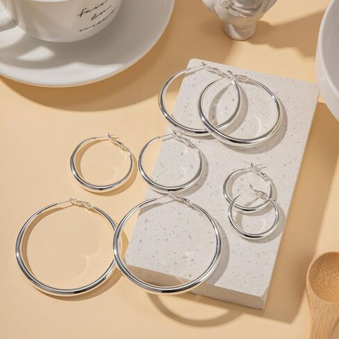 MOROTOLE أقراط حلقية ذهبية فضية للنساء أقراط دائرية ذهبية عيار 14 قيراط من الذهب الحقيقي السميك أقراط حلقية من الفضة الاسترليني 20 مم 30 مم 40 مم 50 مم 60 مم in Kuwait