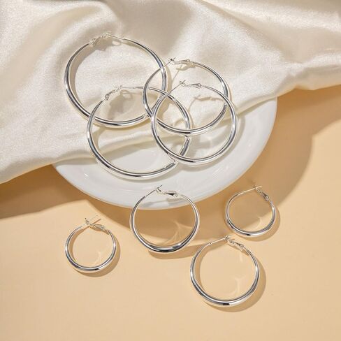 MOROTOLE أقراط حلقية ذهبية فضية للنساء أقراط دائرية ذهبية عيار 14 قيراط من الذهب الحقيقي السميك أقراط حلقية من الفضة الاسترليني 20 مم 30 مم 40 مم 50 مم 60 مم in Kuwait