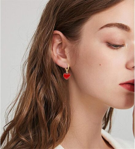 WUWEIJIAJIA 4 أزواج بسيطة أسود أبيض أحمر أزرق على شكل قلب Huggie هوب الأقراط 14K الذهب المينا هيبوالرجينيك تتدلى أقراط مجموعة للنساء الفتيات هدايا مجوهرات فريدة من نوعها in Kuwait