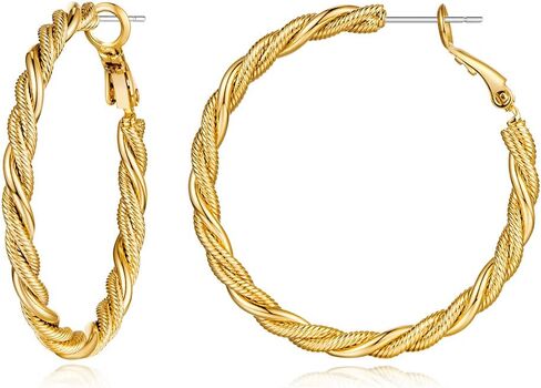 LILIE & WHITE الملتوية أقراط طارة ذهب للنساء مجوهرات Preppy الملتوية هوب أقراط الذهب والمجوهرات للنساء أقراط هيبوالرجينيك in Kuwait