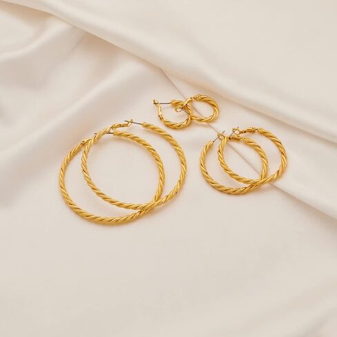 LILIE & WHITE الملتوية أقراط طارة ذهب للنساء مجوهرات Preppy الملتوية هوب أقراط الذهب والمجوهرات للنساء أقراط هيبوالرجينيك in Kuwait