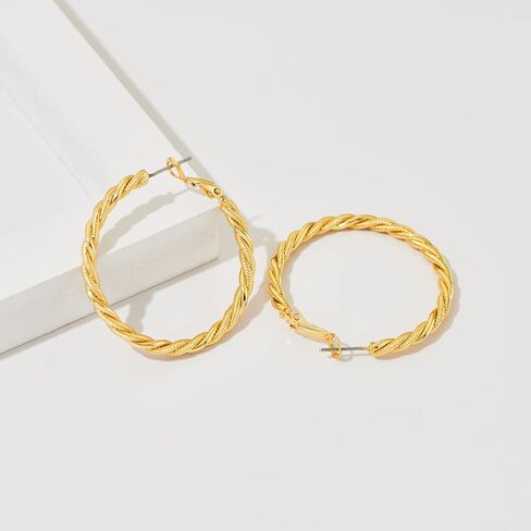 LILIE & WHITE الملتوية أقراط طارة ذهب للنساء مجوهرات Preppy الملتوية هوب أقراط الذهب والمجوهرات للنساء أقراط هيبوالرجينيك in Kuwait