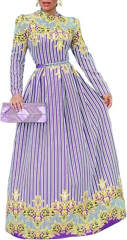 VERWIN Bow Collar Patchwork A-Line Color Block Women's Long Sleeve Dress Midi Dress in Kuwait