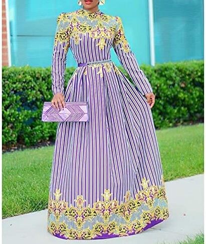 VERWIN Bow Collar Patchwork A-Line Color Block Women's Long Sleeve Dress Midi Dress in Kuwait