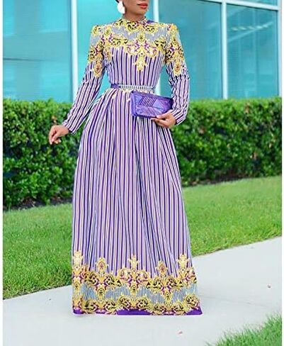 VERWIN Bow Collar Patchwork A-Line Color Block Women's Long Sleeve Dress Midi Dress in Kuwait