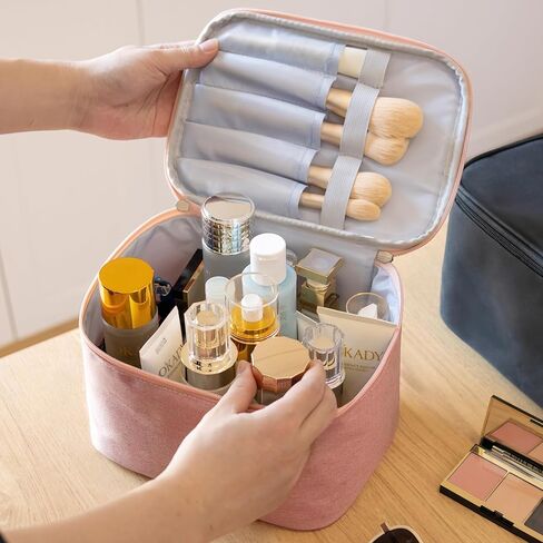 FUNSEED Travel Makeup Bag Portable Small Mini Cosmetic Organizer Storage Case with Handle for Jewelry, Lipstick, Cosmetic Box (Pink) in Saudi Arabia