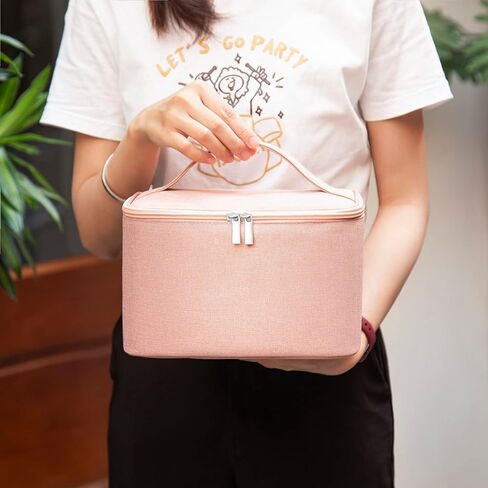 FUNSEED Travel Makeup Bag Portable Small Mini Cosmetic Organizer Storage Case with Handle for Jewelry, Lipstick, Cosmetic Box (Pink) in Saudi Arabia